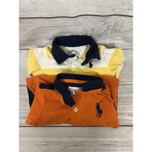 Ralph Lauren 2 Rompers Lot Yellow White Collared And Orange and Navy Long Sleeve